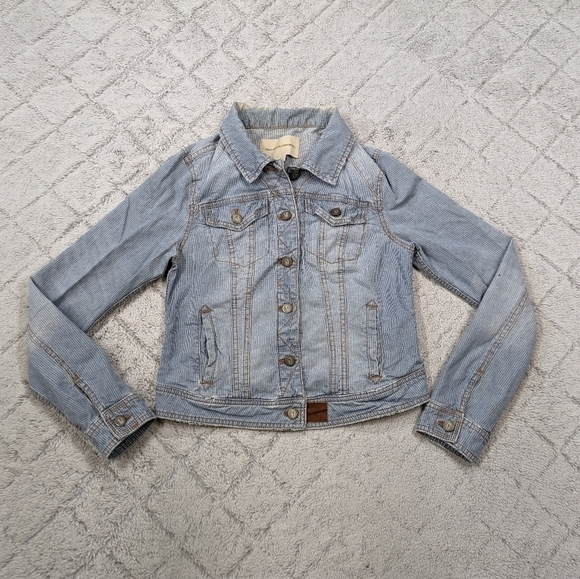 Pilcro and The Letterpress Jacket Women's M Blue Stripe Jean Denim Button Down  - Picture 1 of 8